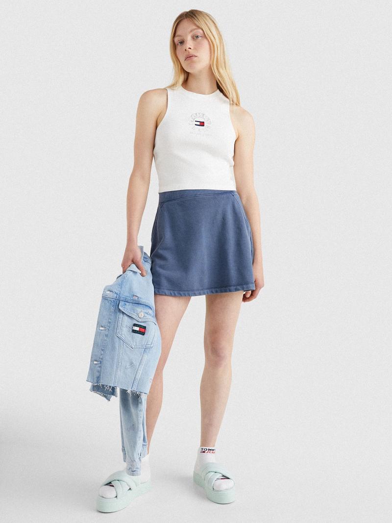 Női Tommy Hilfiger Circle Logo Cropped Tank Felsők Fehér | HU 489KOR